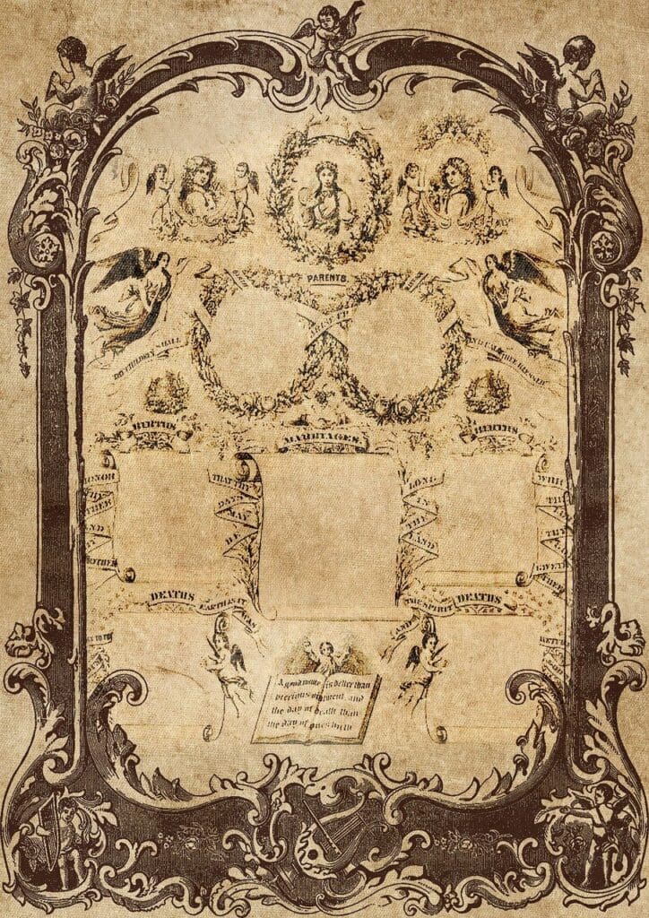A picture of an old fashioned frame with many designs.