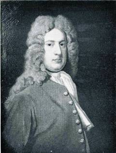 A painting of a man in a long wig.