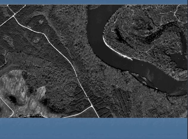 A black and white image of a river