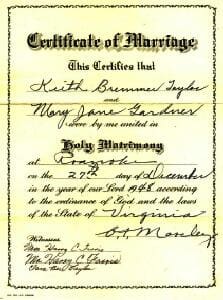 KeithTaylorMaryJaneGardnerMarriageLicense